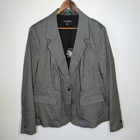 Lane Bryant Pinstriped Single Breasted Career Blazer Pleated Gray Plus Size 22 - Picture 1 of 13